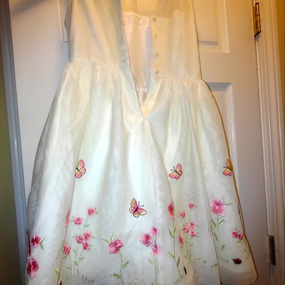 Dress - cream with flowers and butterflies